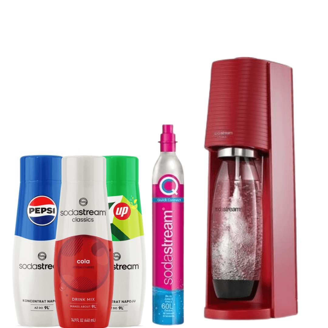 SodaStream TERRA Red Soda Maker + 3 x Sciroppi SodaStream