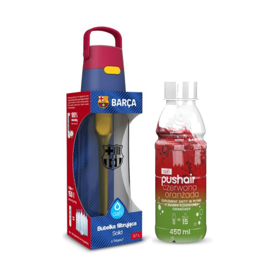 Bottiglia filtrante Dafi Solid 0,7 FC Barcelona + sciroppo Orangeade rosso