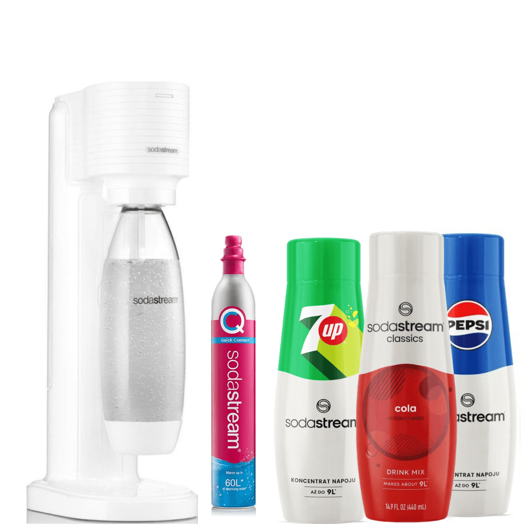 Gasatore d’Acqua Frizzante GAIA Bianco + 3 Sciroppi SodaStream