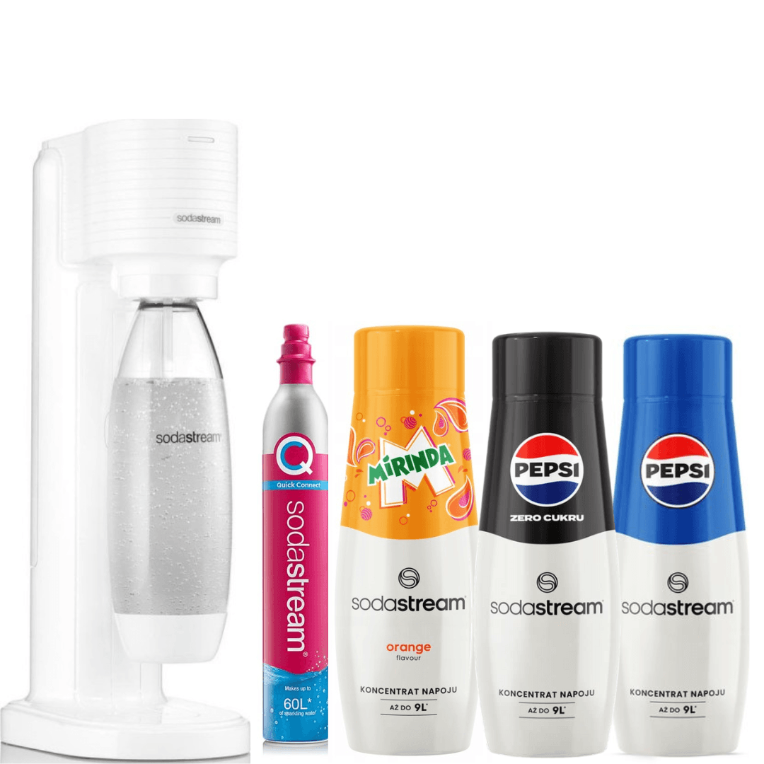 3 x Sciroppi SodaStream + Gasatore d'acqua GAIA Bianco