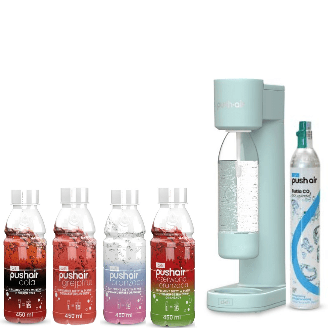 Gasatore d'acqua PUSHAIR Dafi menta + Bottiglia da 0,7 L + 4x Sciroppi