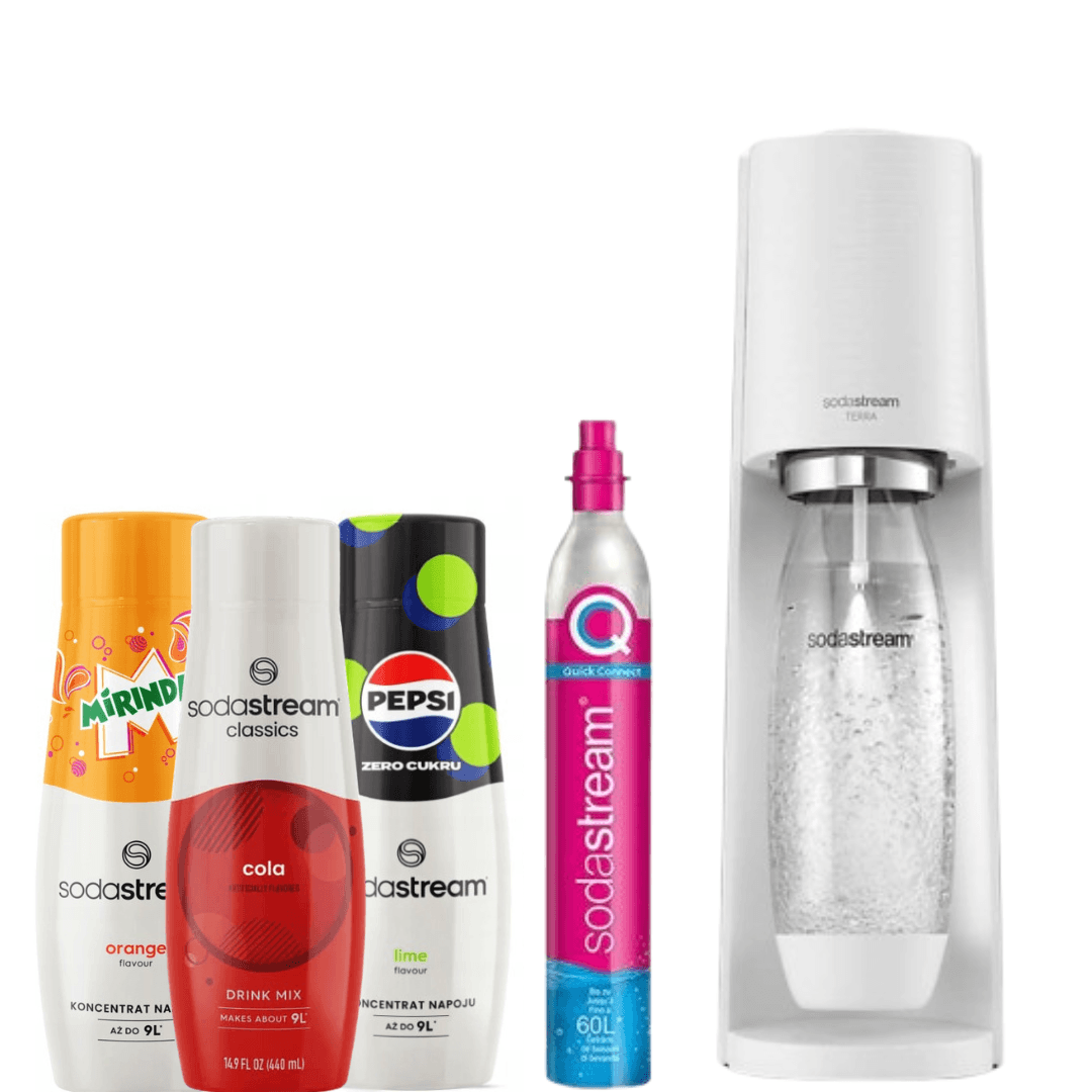 Gasatore SodaStream Terra White + 3 sciroppi