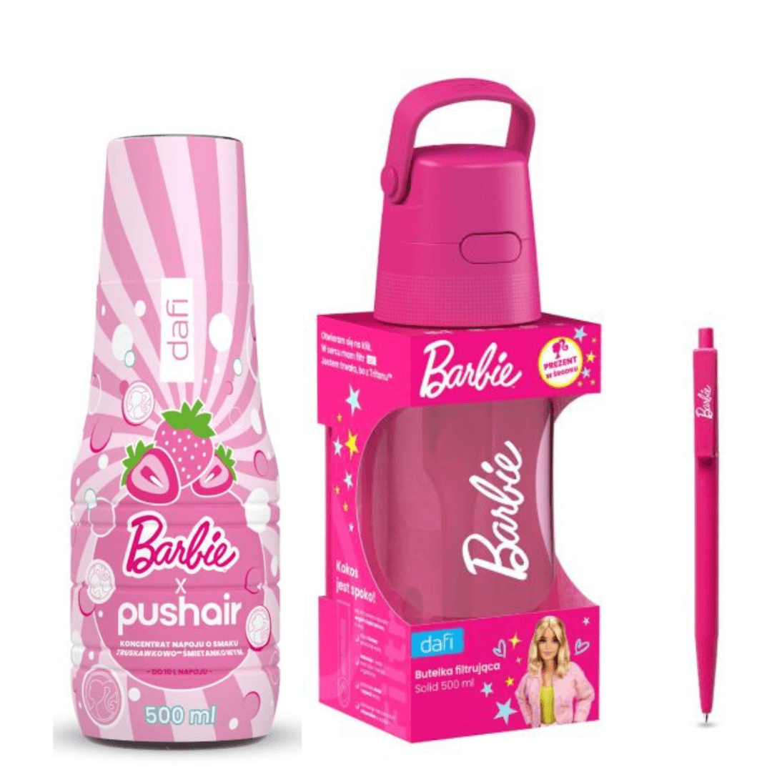 Bottiglia Filtrante Dafi SOLID 0.5 BARBIE + Sciroppo d'Acqua PUSHAIR BARBIE 500 ml