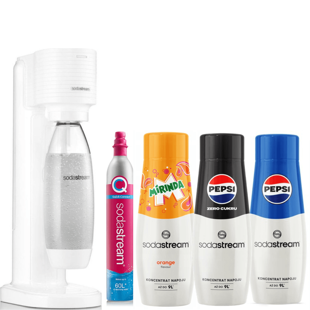 SodaStream 3 sciroppi + Macchina per acqua frizzante GAIA Bianca +