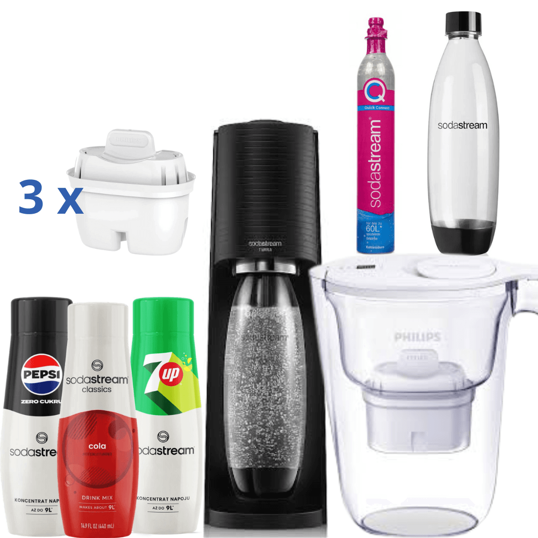 Brocca filtrante Philips + 3 sciroppi + Gasatore SodaStream