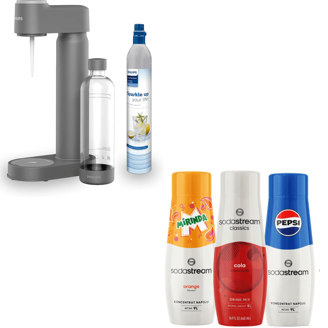 Philips Lite Gasatore, con Cartuccia CO2, Grigio + 3 x sciroppi