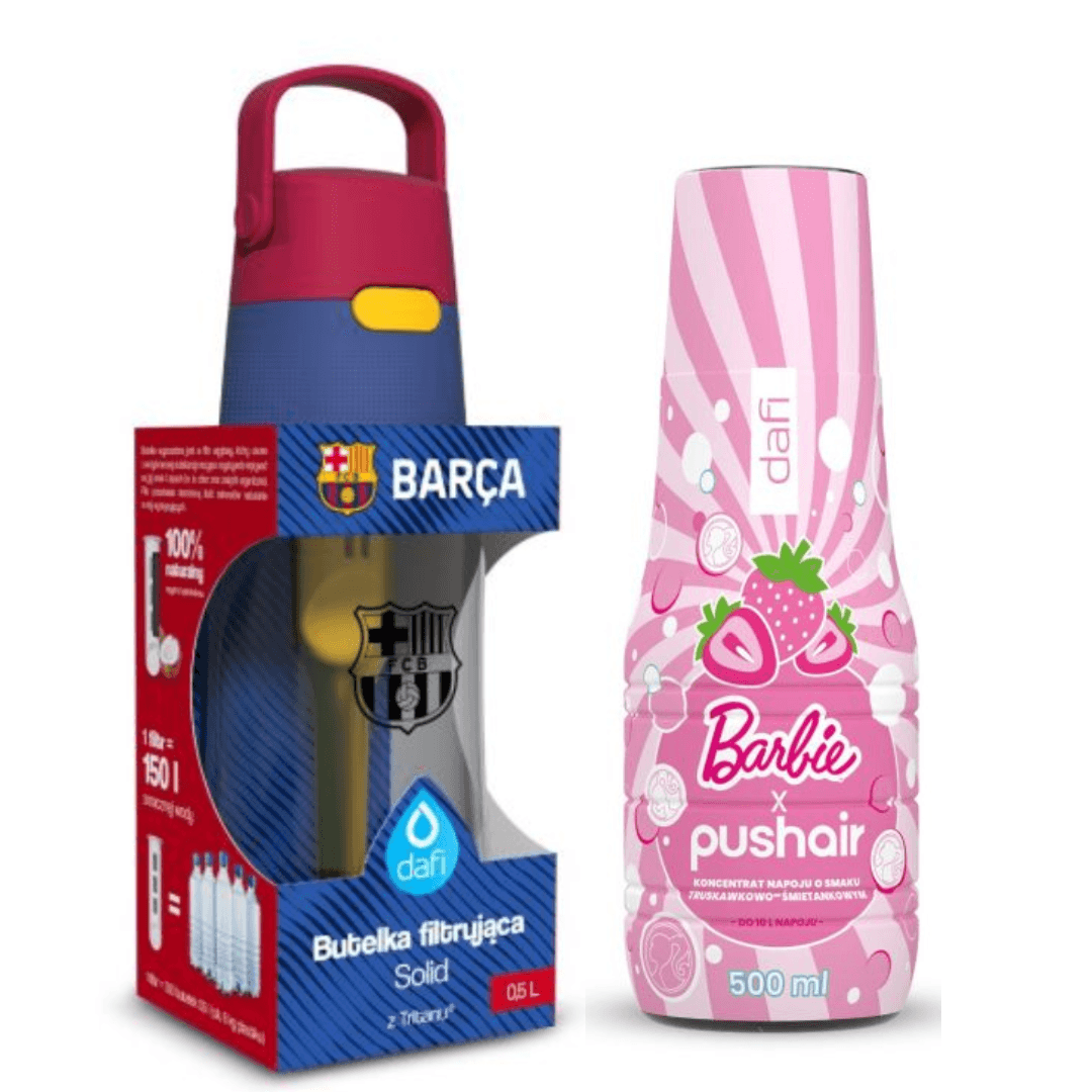 Dafi Solid 0,5 L bottiglia filtrante FC Barcellona + sciroppo Barbie