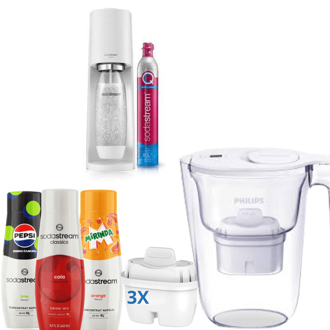 SodaStream TERRA White Soda Maker + 3 x Sciroppi + Caraffa Filtrante Philips