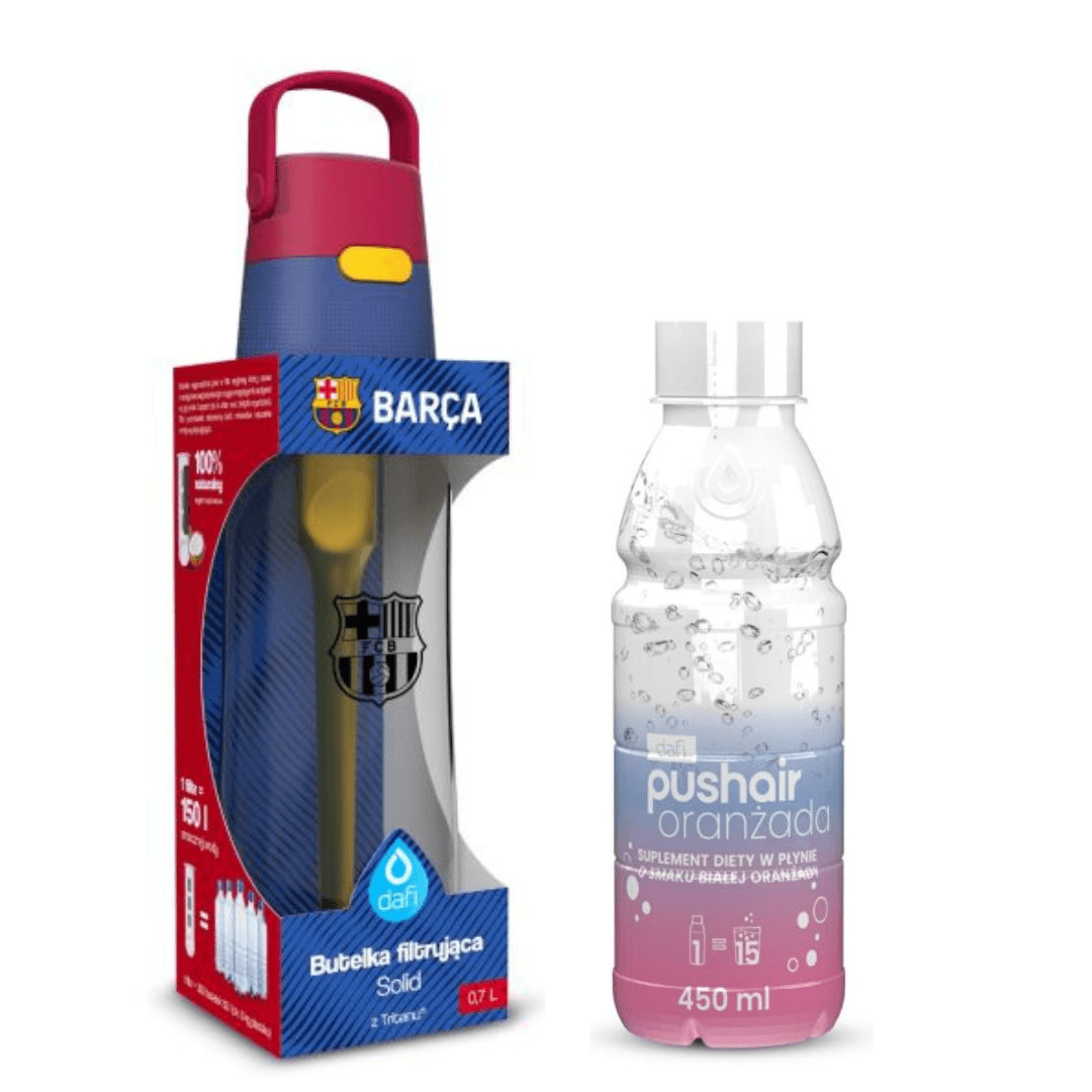 Dafi Solid 0,7 Bottiglia filtrante FC Barcellona + Sciroppo bianco all'arancia