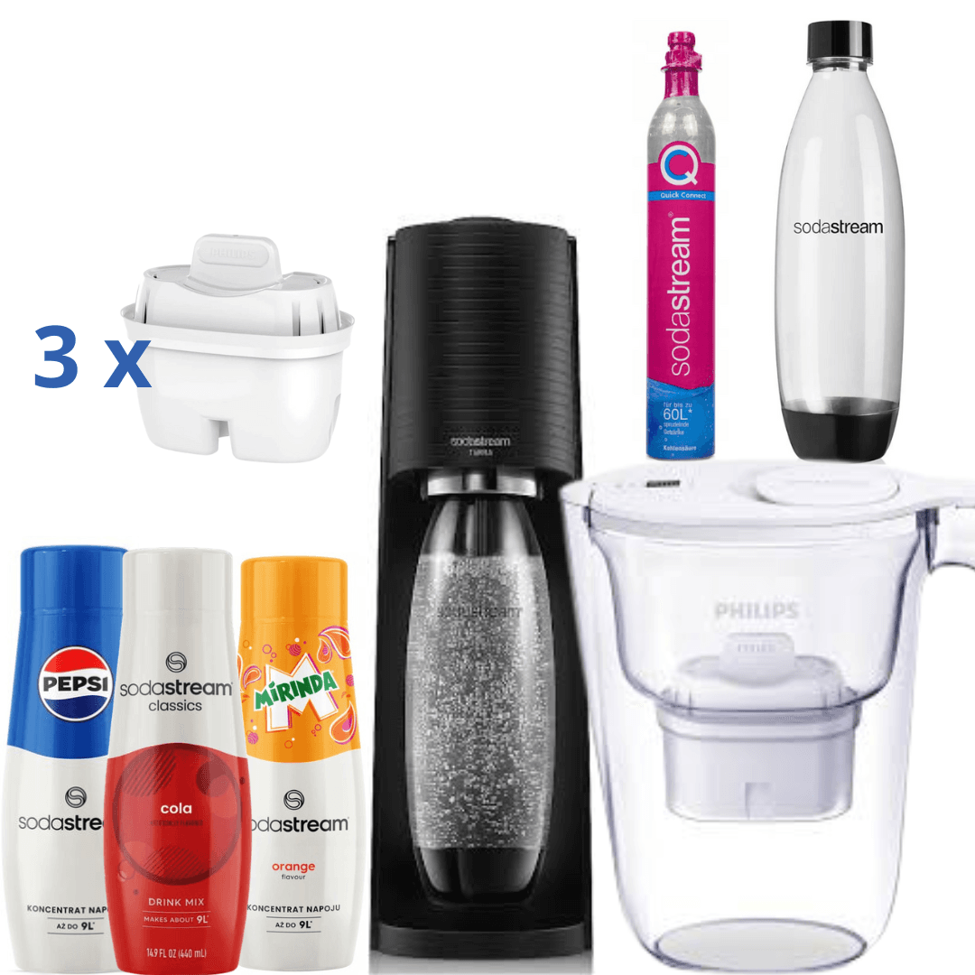 Brocca Filtrante Philips + Saturatore SodaStream + 3 Sciroppi