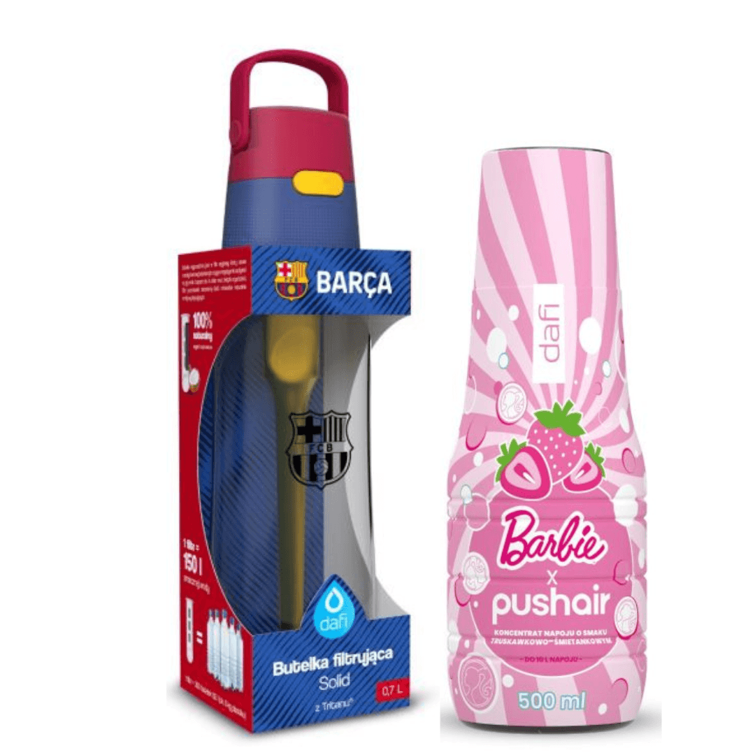 Bottiglia filtrante Dafi Solid 0,7 FC Barcelona + sciroppo BARBIE