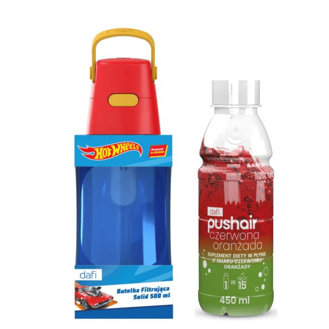 Bottiglia filtrante Dafi SOLID HOT WHEELS 0,5 l + Sciroppo Aranciata Rossa