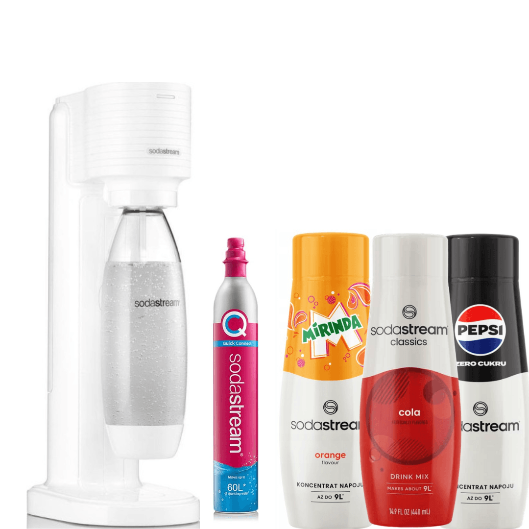 Macchina per acqua frizzante SodaStream GAIA Bianca + 3 sciroppi