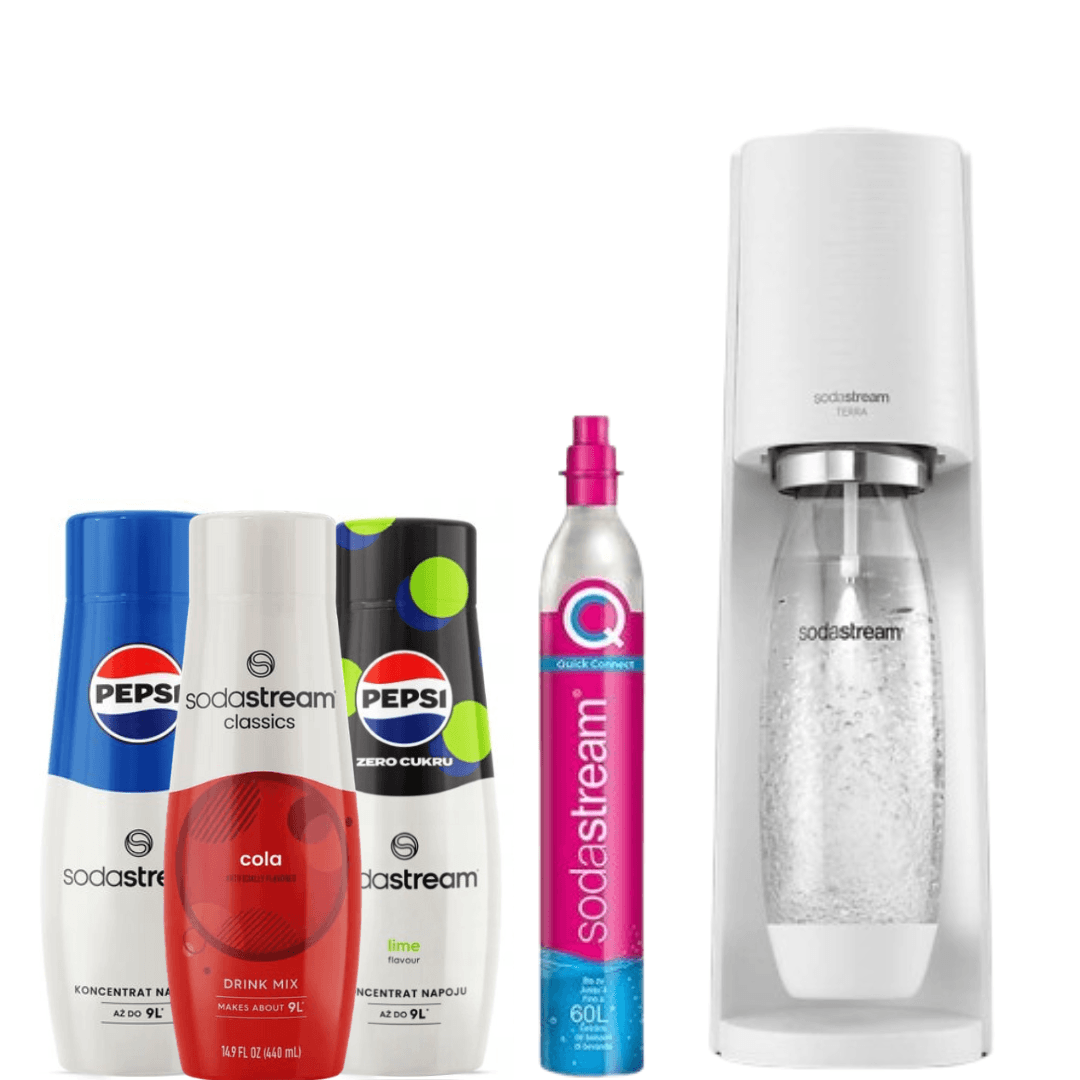 Macchina per soda Terra Bianco + 3 x Sciroppi SodaStream