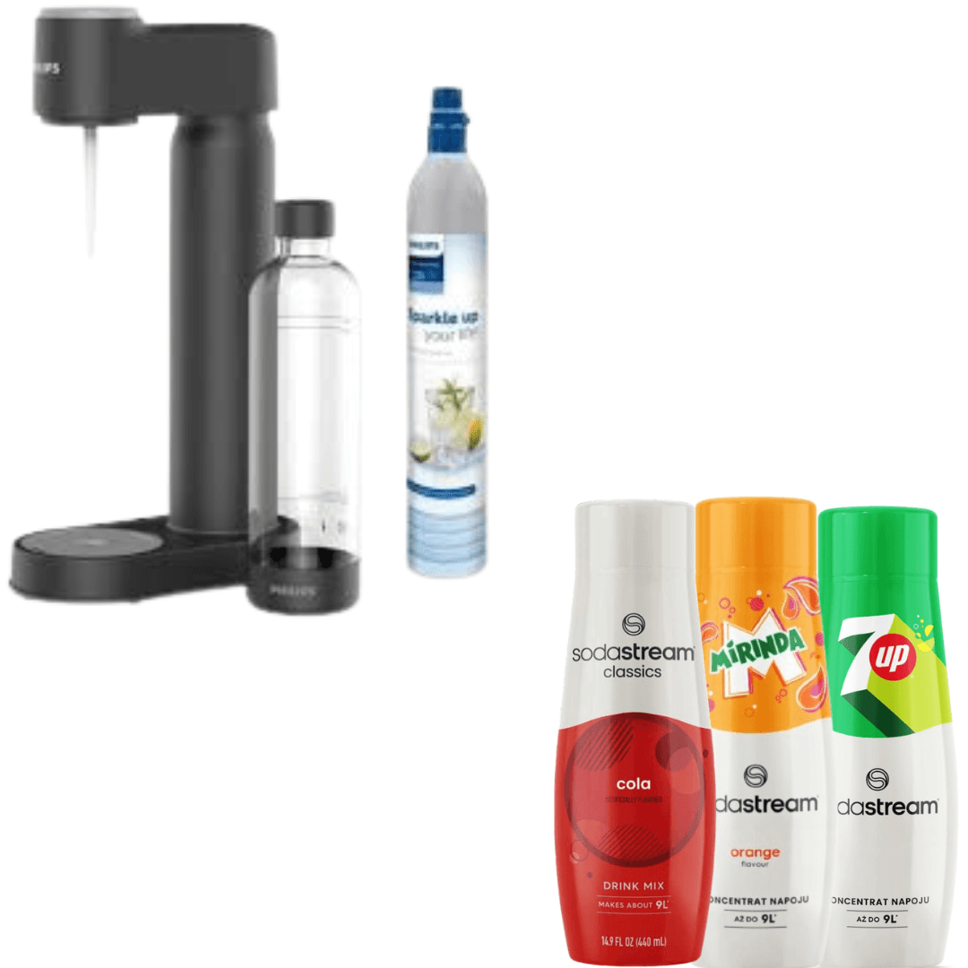 Philips Gasatore, con cartuccia di CO₂, Nero (ADD4901BK Lite) + 3 sciroppi SodaStream
