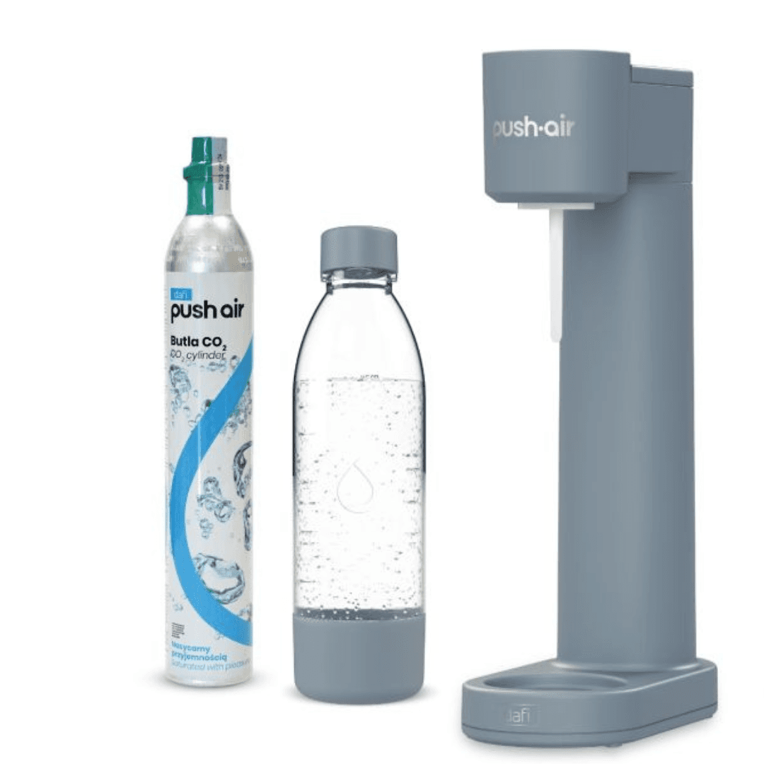 Saturatore d'acqua PUSHAIR Dafi in acciaio + cartuccia di CO2 + bottiglia da 0,7 L