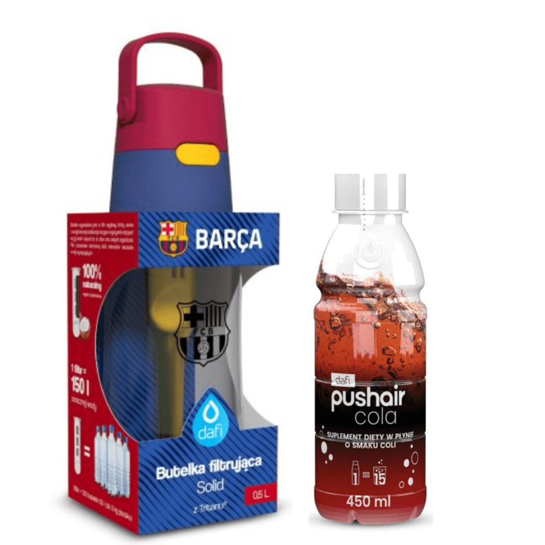 Bottiglia filtrante Dafi Solid 0,5 L FC Barcelona + sciroppo Cola