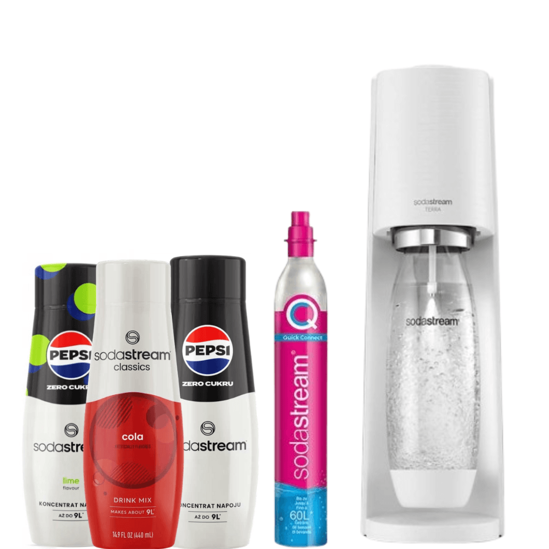 Macchina per soda Terra Bianco + 3 x Sciroppi SodaStream