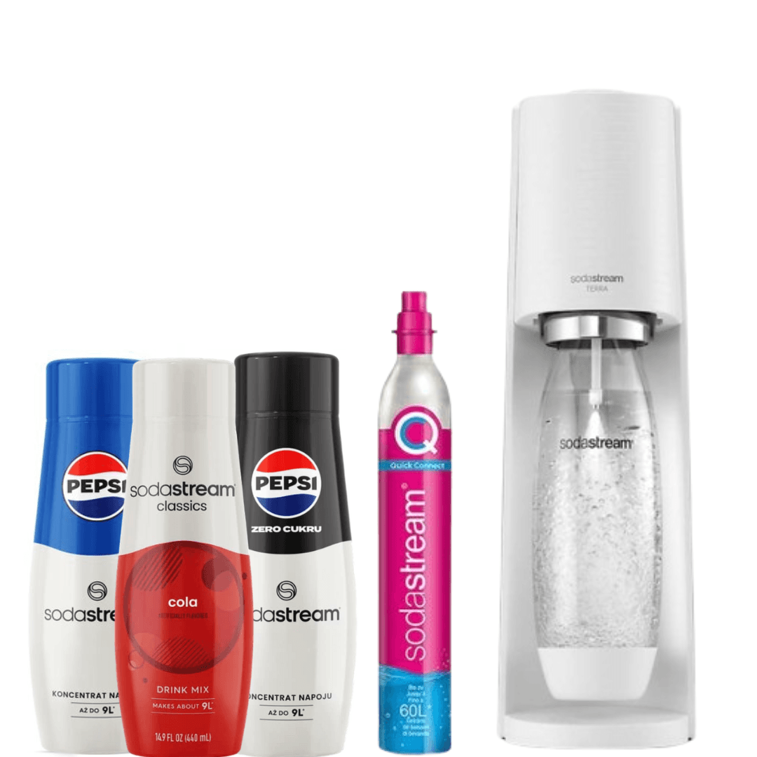 SodaStream Terra White Macchina per Soda + 3 x Concentrati