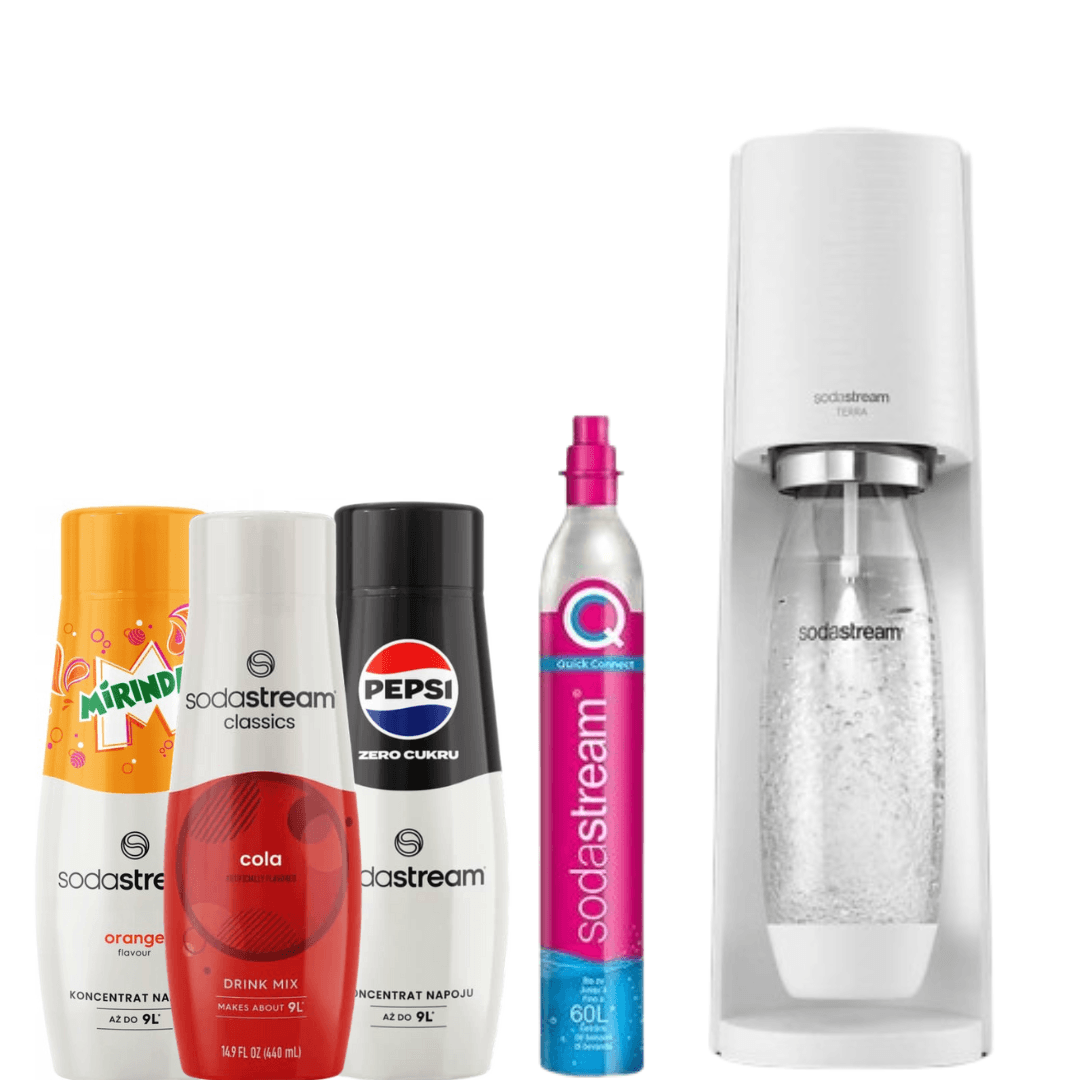 Macchina per soda Terra Bianco + 3 x Sciroppi SodaStream