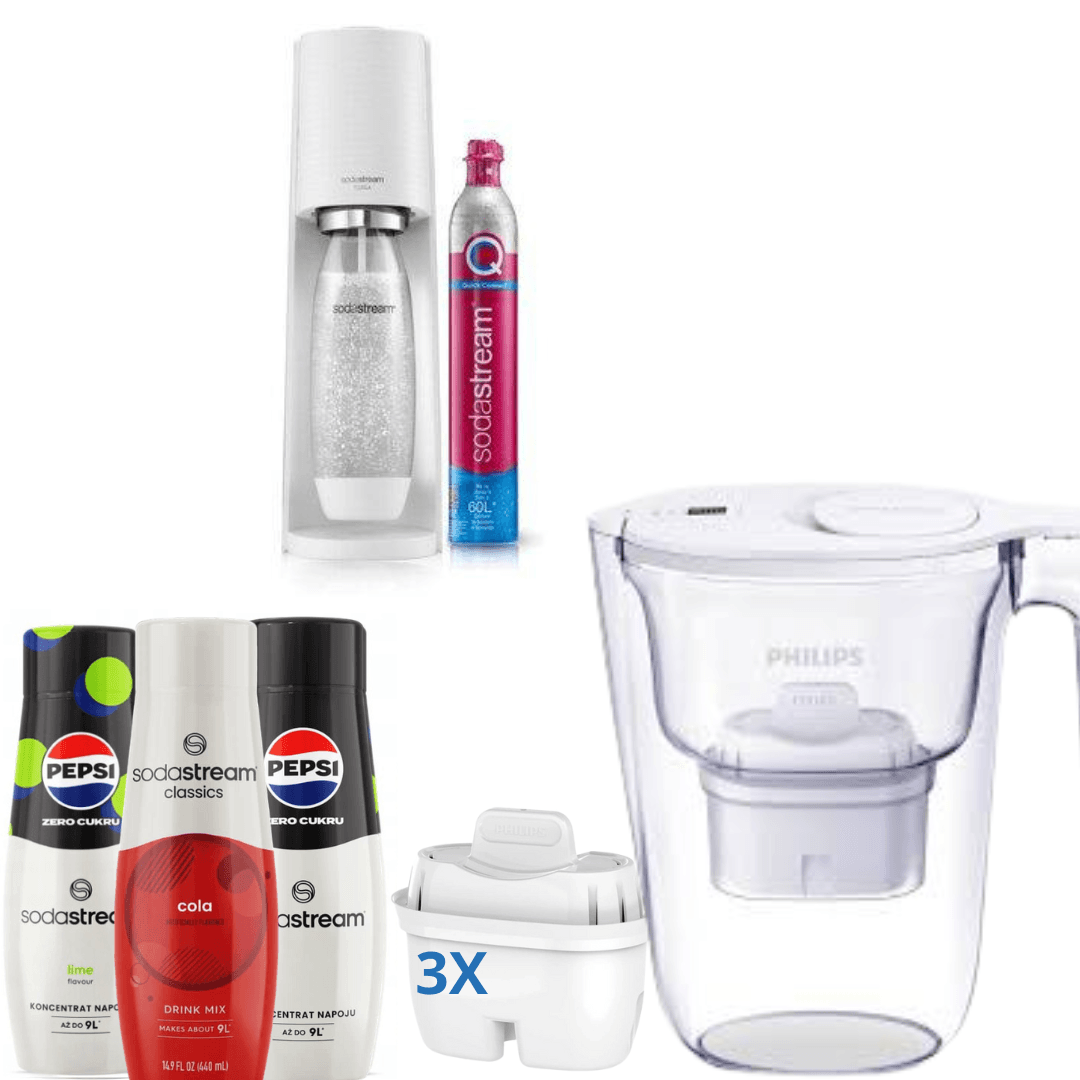 3 concentrati + Macchina per soda Terra White + Caraffa filtrante Philips