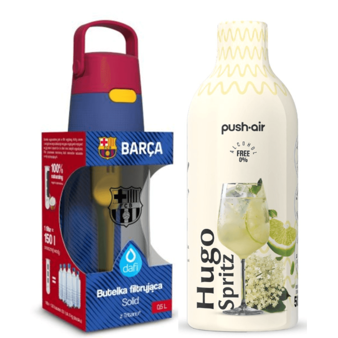 Bottiglia filtrante Dafi Solid 0,5 l FC Barcelona + sciroppo Hugo Spiritz