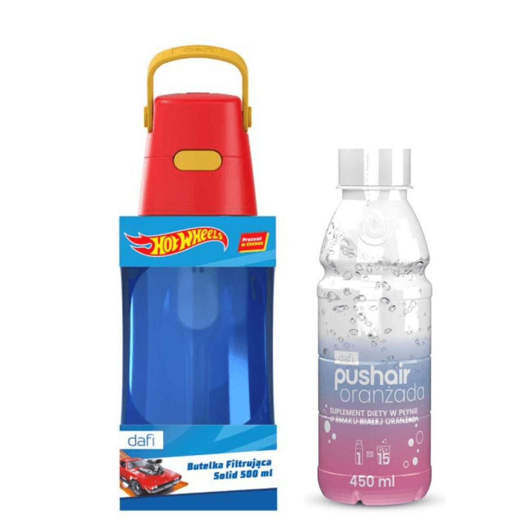 Bottiglia filtrante Dafi SOLID HOT WHEELS 0,5 l + Sciroppo all’Arancia Bianca