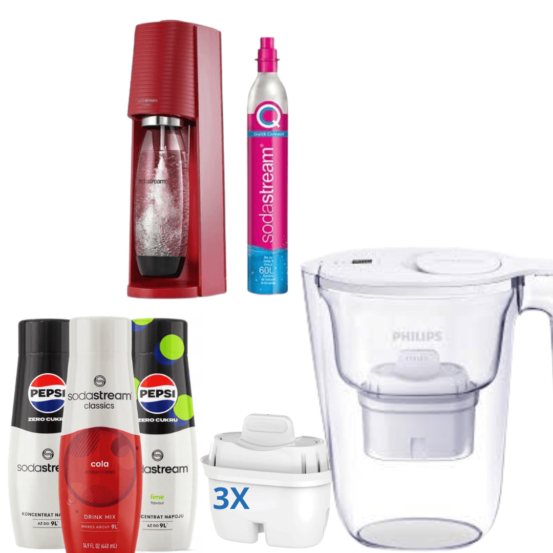 Macchina per soda Terra Rosso + 3 x Sciroppi + Brocca Filtrante Philips