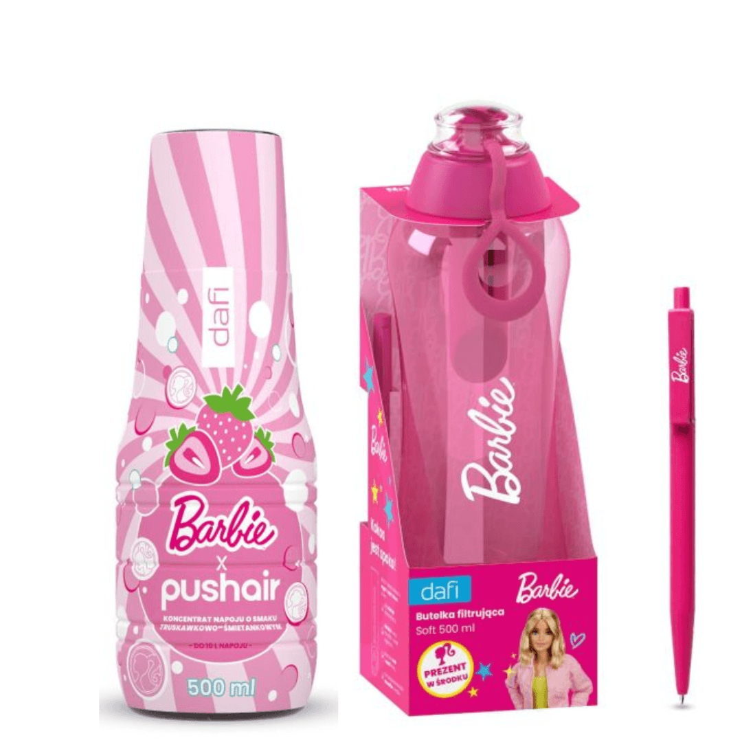 Bottiglia filtrante Dafi SOFT 0,5 + Sciroppo d'acqua PUSHAIR BARBIE 500 ml