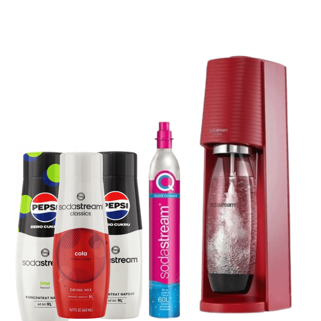 SodaStream TERRA Rossa Soda Maker + 3 x Sciroppi
