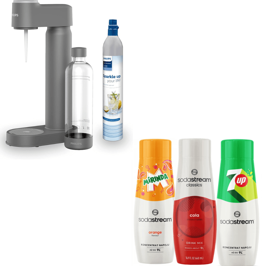 Philips Lite Soda Maker, con cartuccia di CO2, grigio + SodaStream 3 x sciroppi