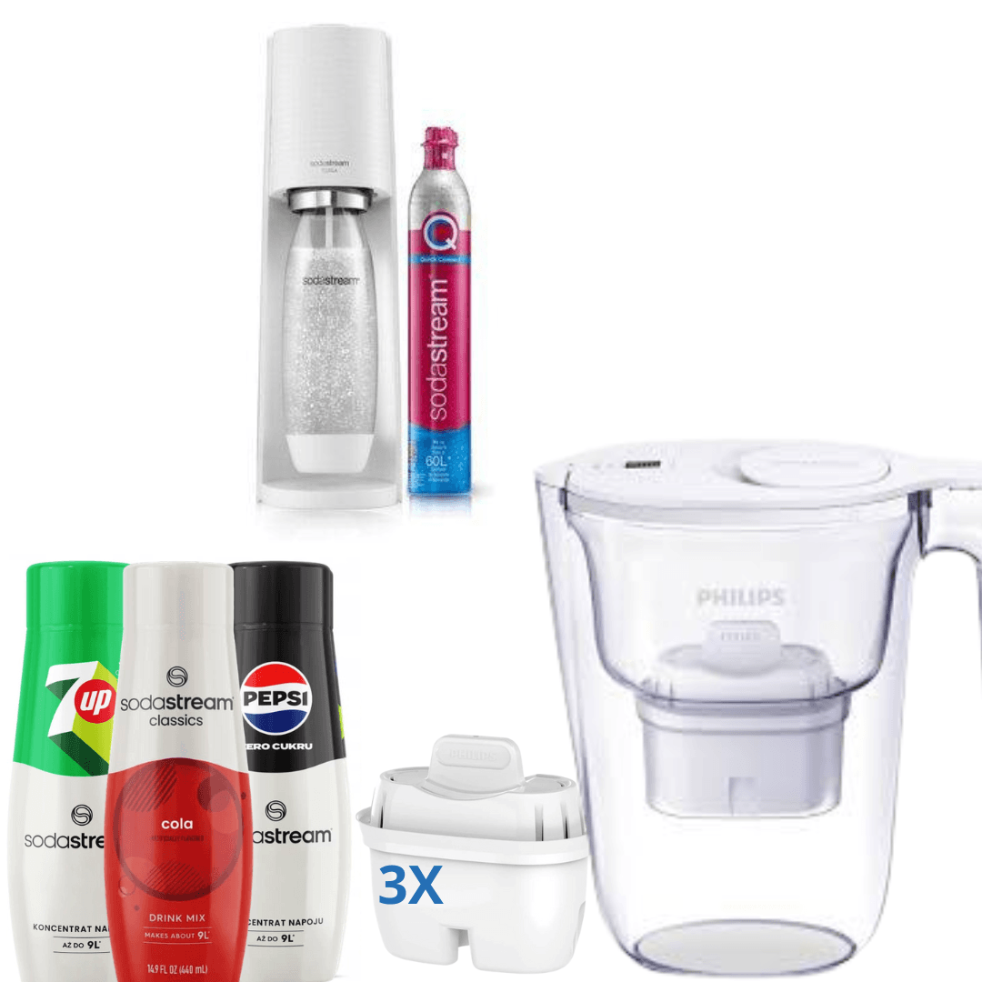 Macchina SodaStream TERRA White + Caraffa Filtrante Philips + 3 x Concentrati