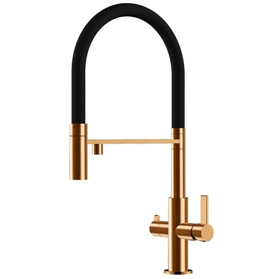 Rubinetto per lavabo a tre vie con doccetta estraibile Helika Soifos 7763(Rame)